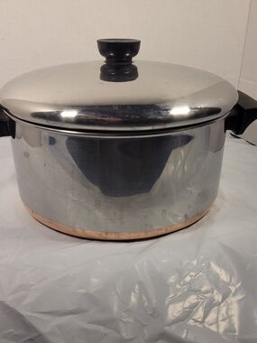 Vintage Revere Ware 1801 Copper Bottom 4 1/2 Qt Quart Stock Pot W/Lid  (A2)